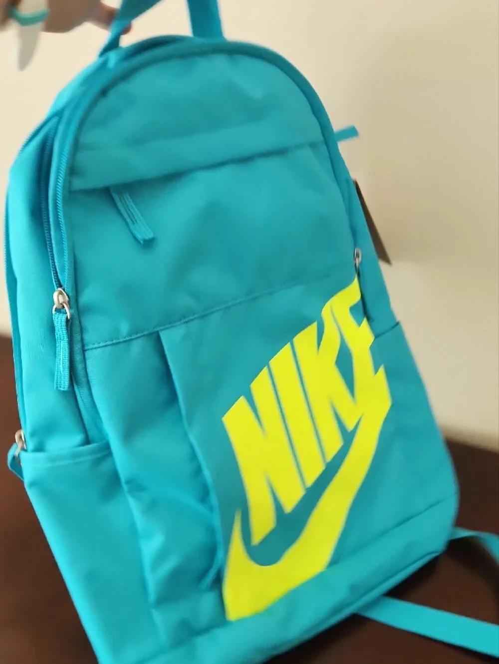 Nike Teal Backpack with Neon Yellow Logo